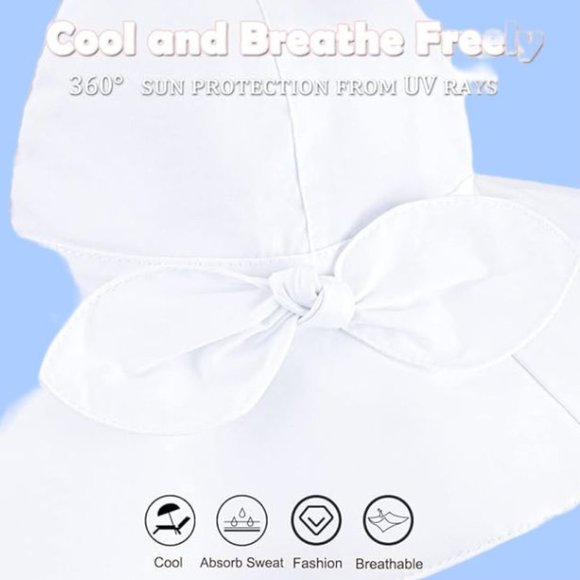 Baby Girl Sun Hat with UPF 50+ with Wide Brim Bucket Hats Set of 2 - Picture 4 of 5